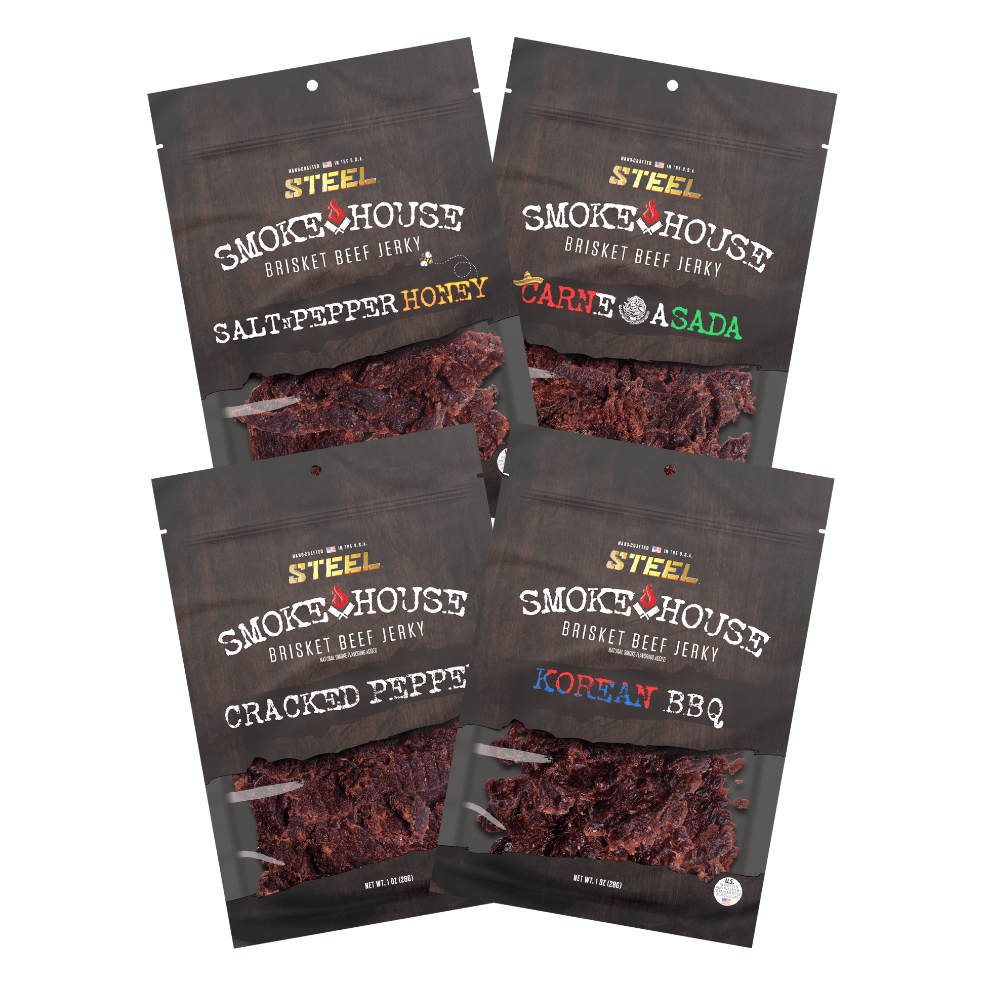 Steel Supplements Jerky Variety Pack A 1 oz. Steel Smokehouse Brisket Beef Jerky Variety Pack