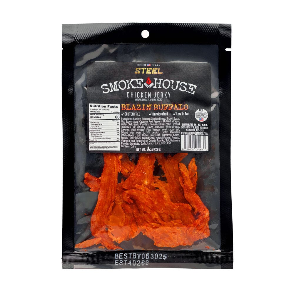 Steel Supplements Jerky Blazin Buffalo 1 oz. Steel Smokehouse Chicken Jerky