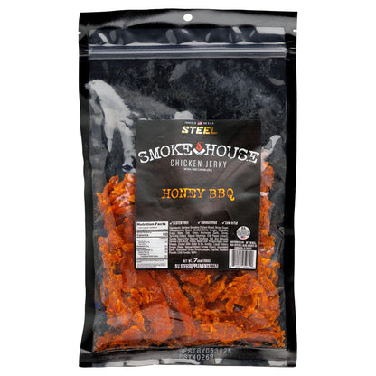 Steel Supplements Jerky Honey BBQ 7 oz. Steel Smokehouse Chicken Jerky