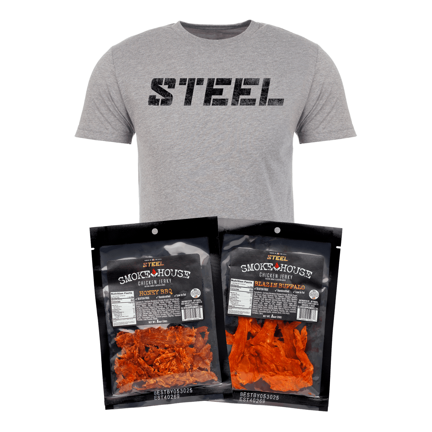 Steel Supplements Bundle Chicken Jerky Bundle with T-Shirt