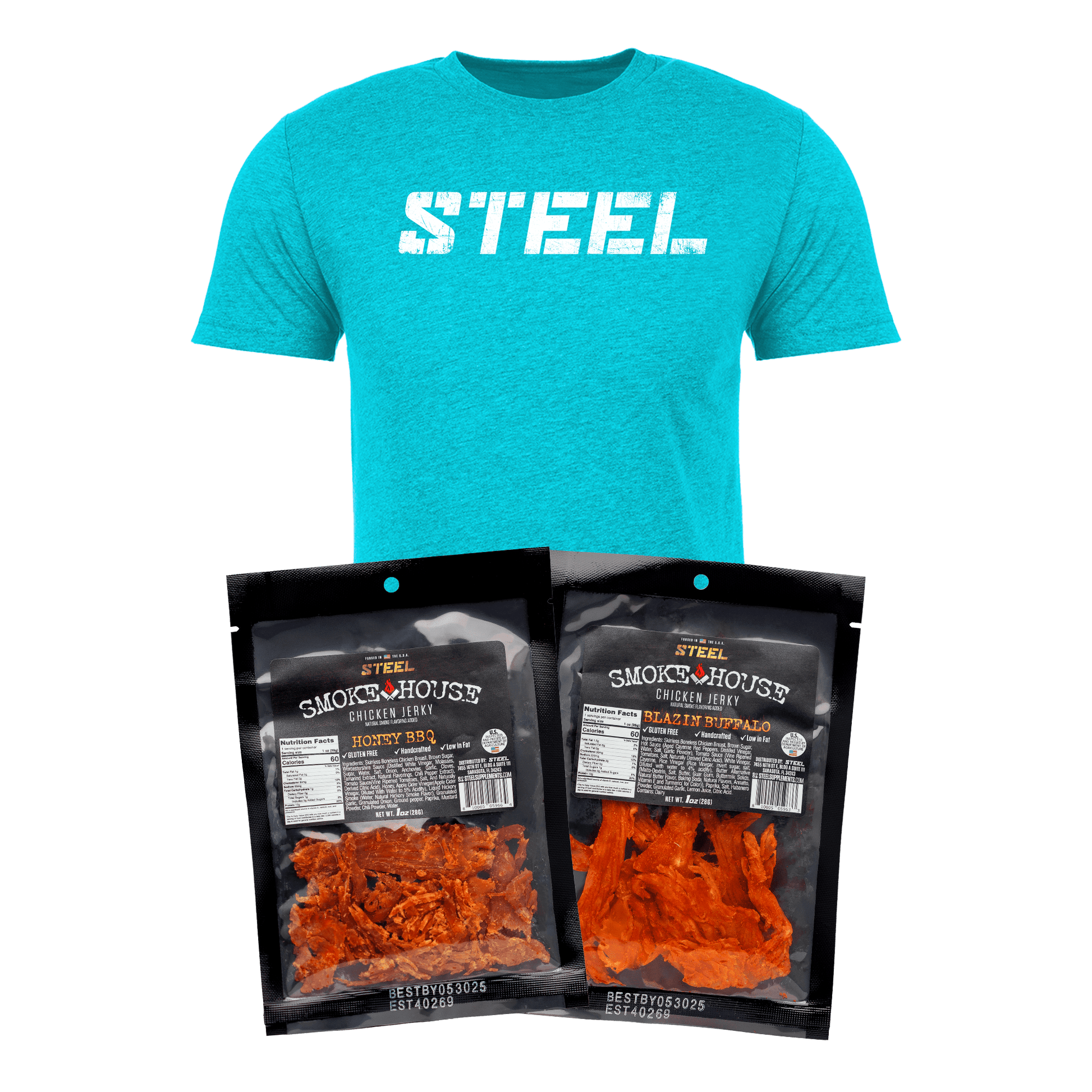 Steel Supplements Bundle Chicken Jerky Bundle with T-Shirt