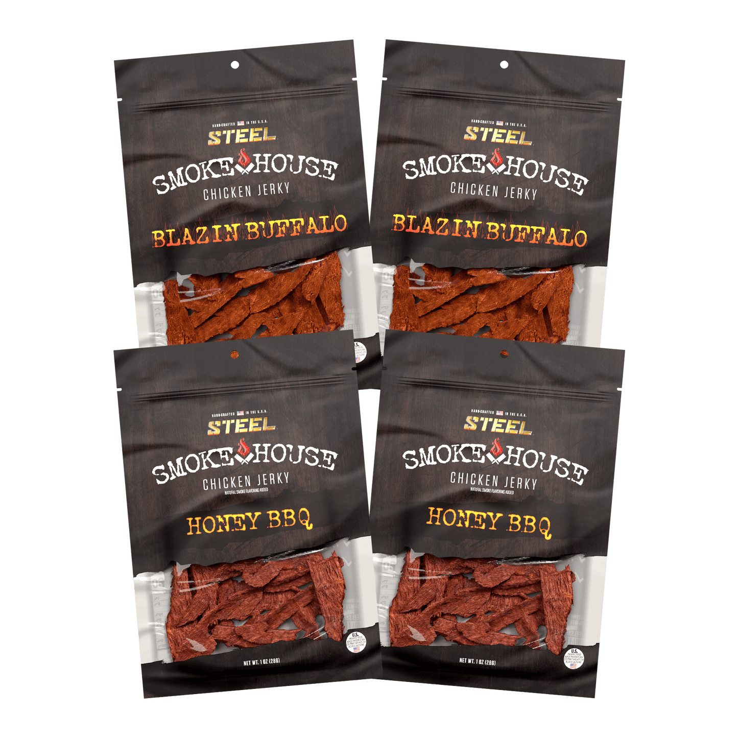 Steel Supplements Jerky 1 oz. Honey BBQ/Blazin' Buffalo Chicken Jerky Variety Pack