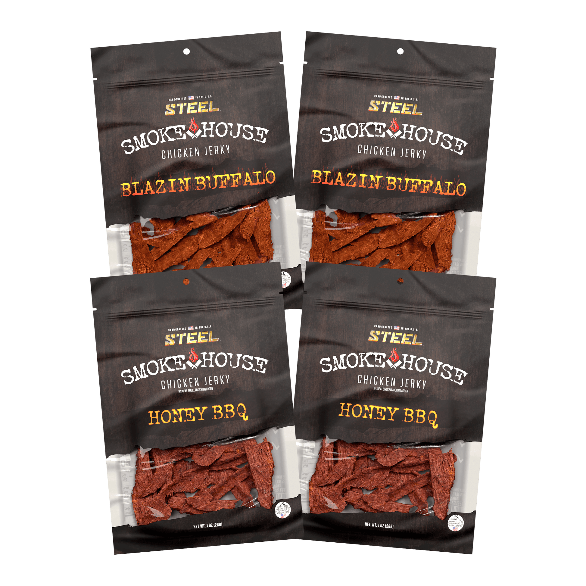 Steel Supplements Jerky 1 oz. Honey BBQ/Blazin' Buffalo Chicken Jerky Variety Pack