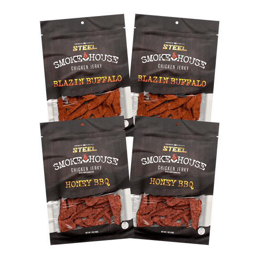Steel Supplements Jerky 1 oz. Honey BBQ/Blazin' Buffalo Chicken Jerky Variety Pack