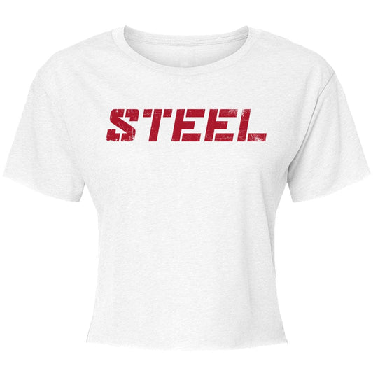 The Steel Supplements Promo Apparel Red on White STEEL Crop Top